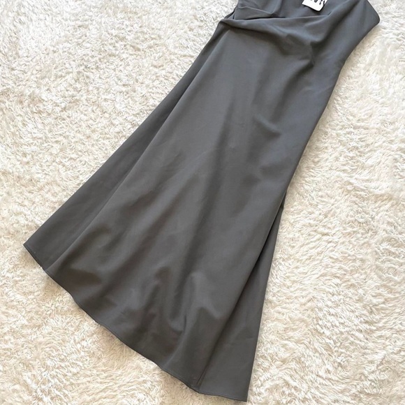 Zara ZW COLLECTION RUCHED DRESS. Khaki. Size S. New with Tags. - Picture 8 of 15